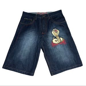VTG Y2K Paco Jeans Cobra Skull Denim Jean Shorts Baggy Embroidered